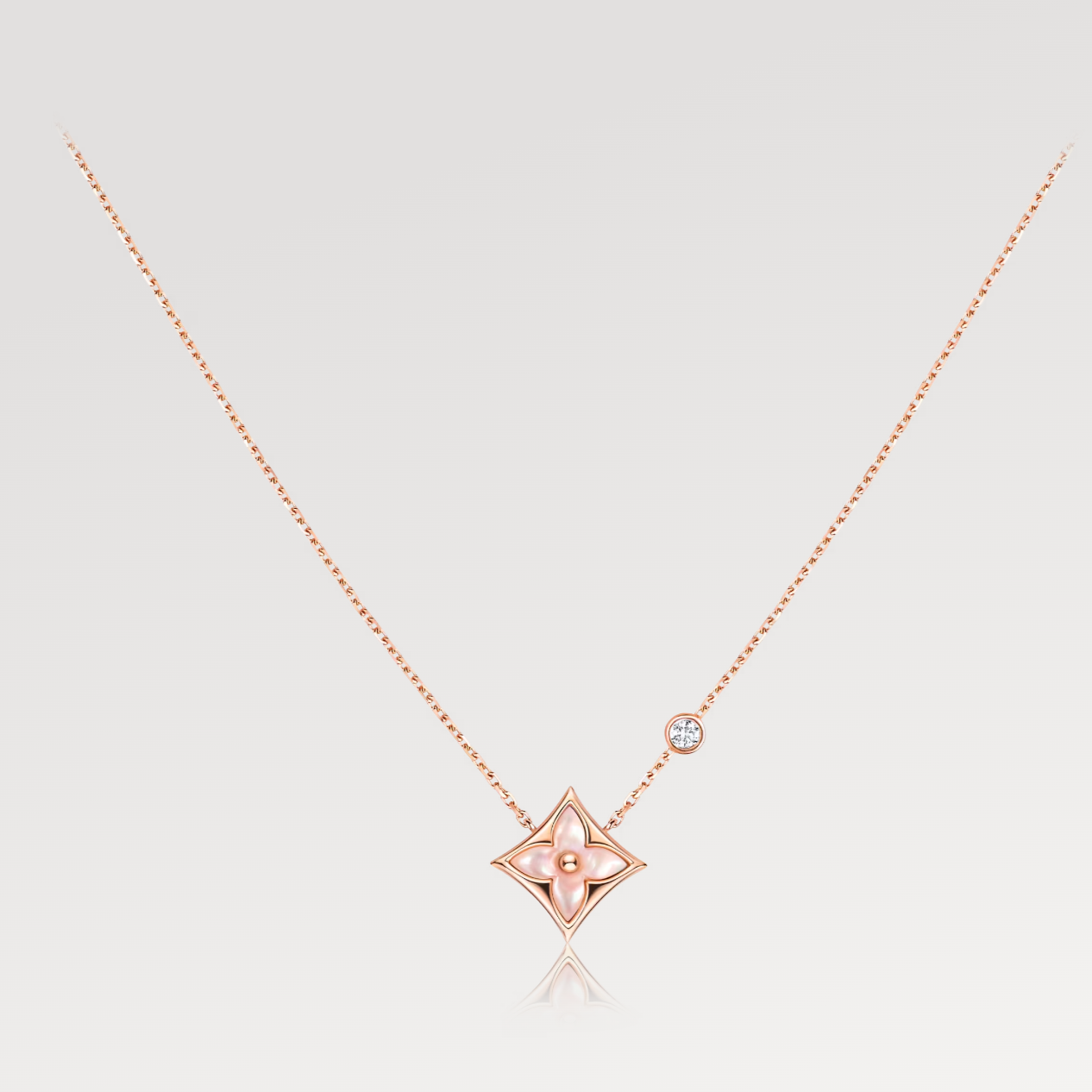 [Opulent Aurora]STAR PINK MOP 1 DIAMOND PINK GOLD NECKLACE