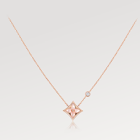 [Opulent Aurora]STAR PINK MOP 1 DIAMOND PINK GOLD NECKLACE