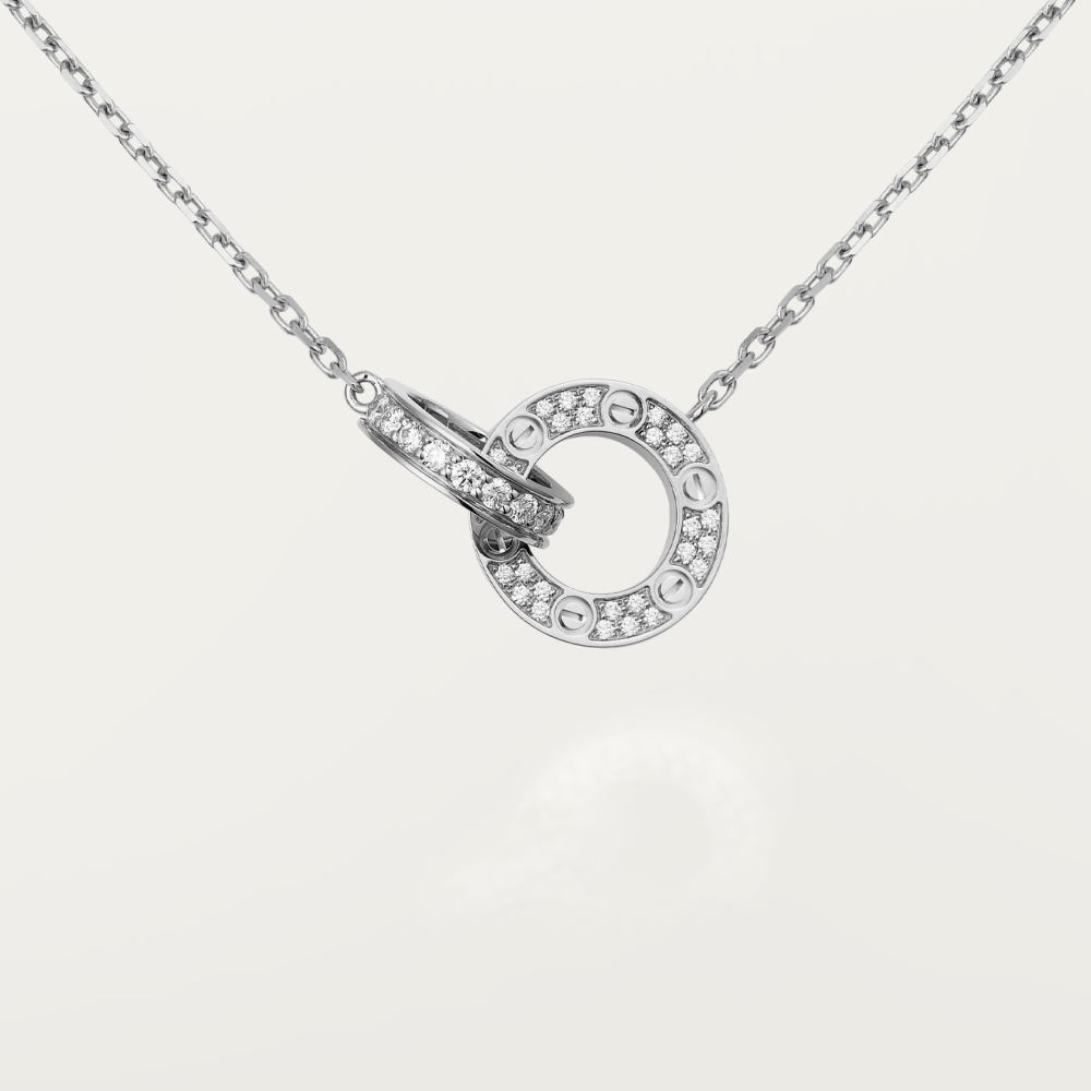 [Opulent Aurora]LOVE 7.6MM NECKLACE ROSE GOLD AND SILVER  FULL DIAMOND