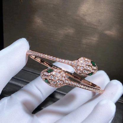 [Opulent Aurora]SERPENTI BRACELET PINK GOLD MALACHITE DIAMOND DOUBLE SNAKE