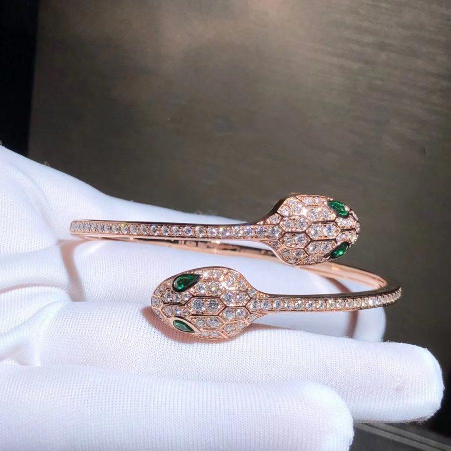 [Opulent Aurora]SERPENTI BRACELET PINK GOLD MALACHITE DIAMOND DOUBLE SNAKE