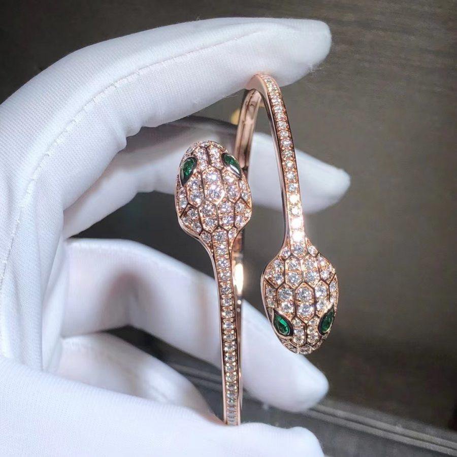 [Opulent Aurora]SERPENTI BRACELET PINK GOLD MALACHITE DIAMOND DOUBLE SNAKE