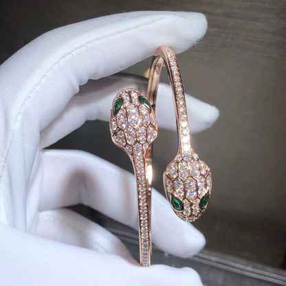 [Opulent Aurora]SERPENTI BRACELET PINK GOLD MALACHITE DIAMOND DOUBLE SNAKE