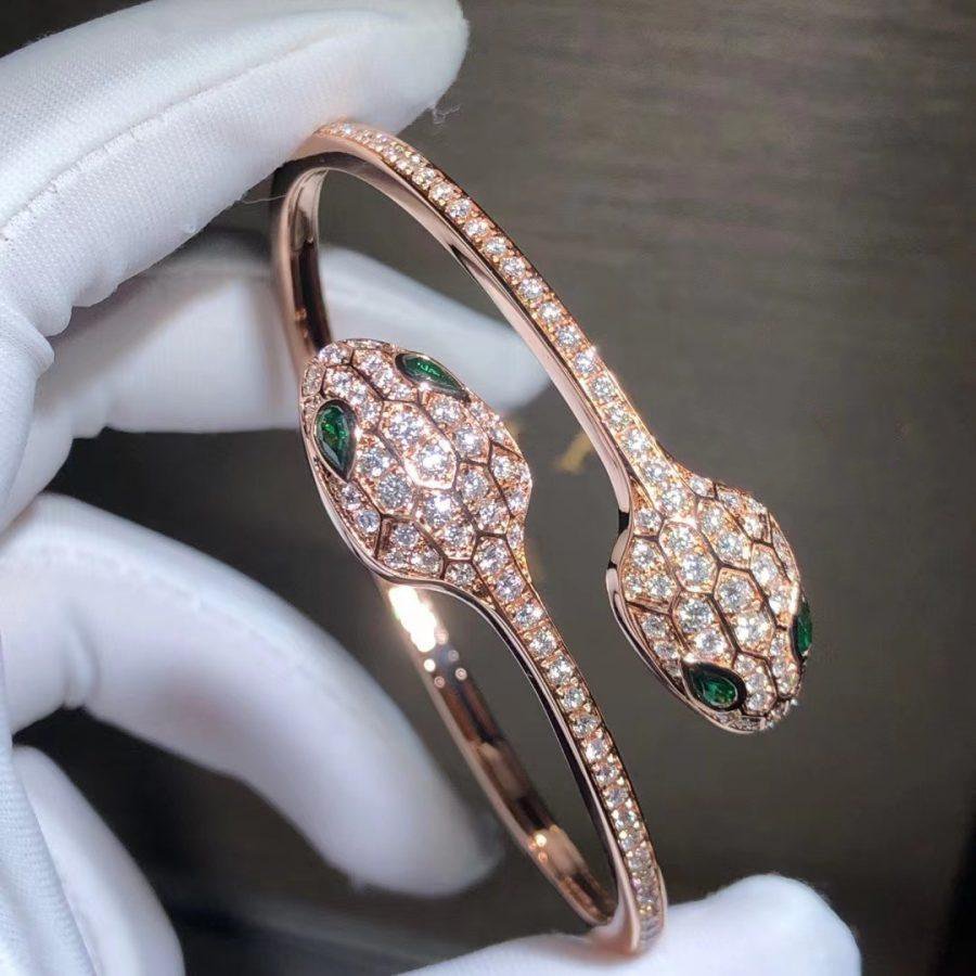 [Opulent Aurora]SERPENTI BRACELET PINK GOLD MALACHITE DIAMOND DOUBLE SNAKE