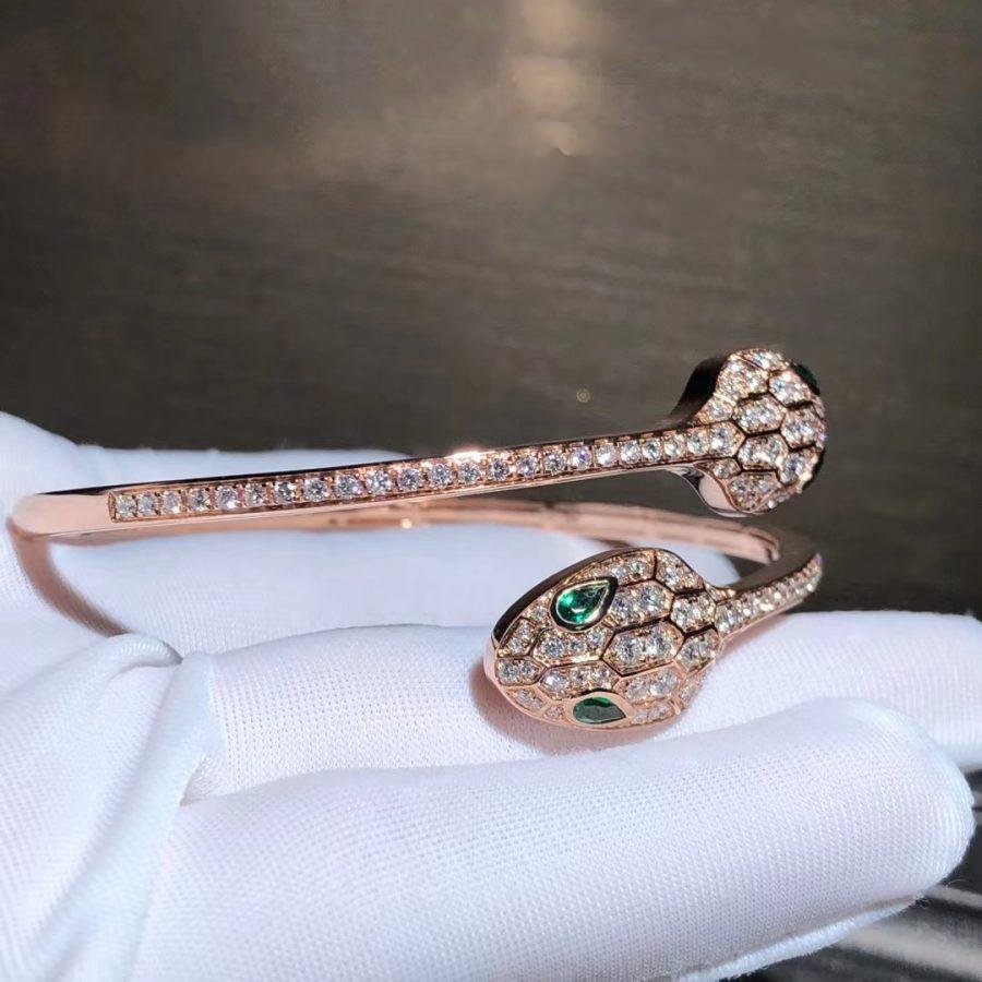 [Opulent Aurora]SERPENTI BRACELET PINK GOLD MALACHITE DIAMOND DOUBLE SNAKE