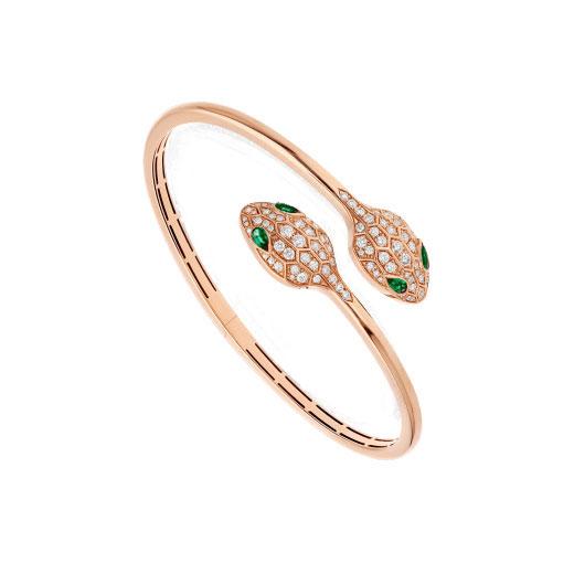 [Opulent Aurora]SERPENTI BRACELET PINK GOLD MALACHITE DIAMOND DOUBLE SNAKE