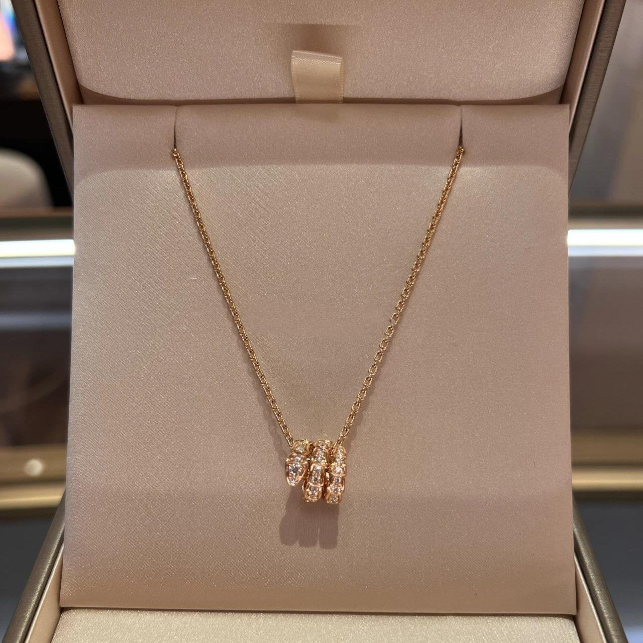 [Opulent Aurora]SERPENTI PINK GOLD NECKLACE DOUBLE RING DIAMOND