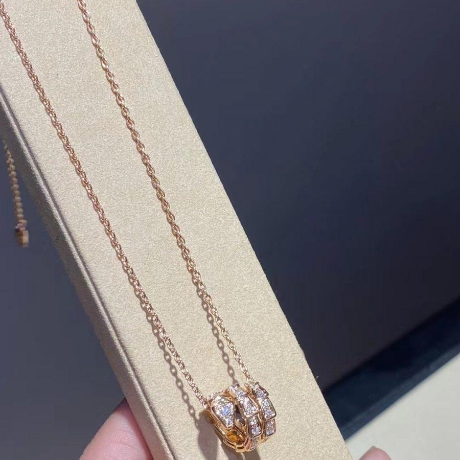 [Opulent Aurora]SERPENTI PINK GOLD NECKLACE DOUBLE RING DIAMOND