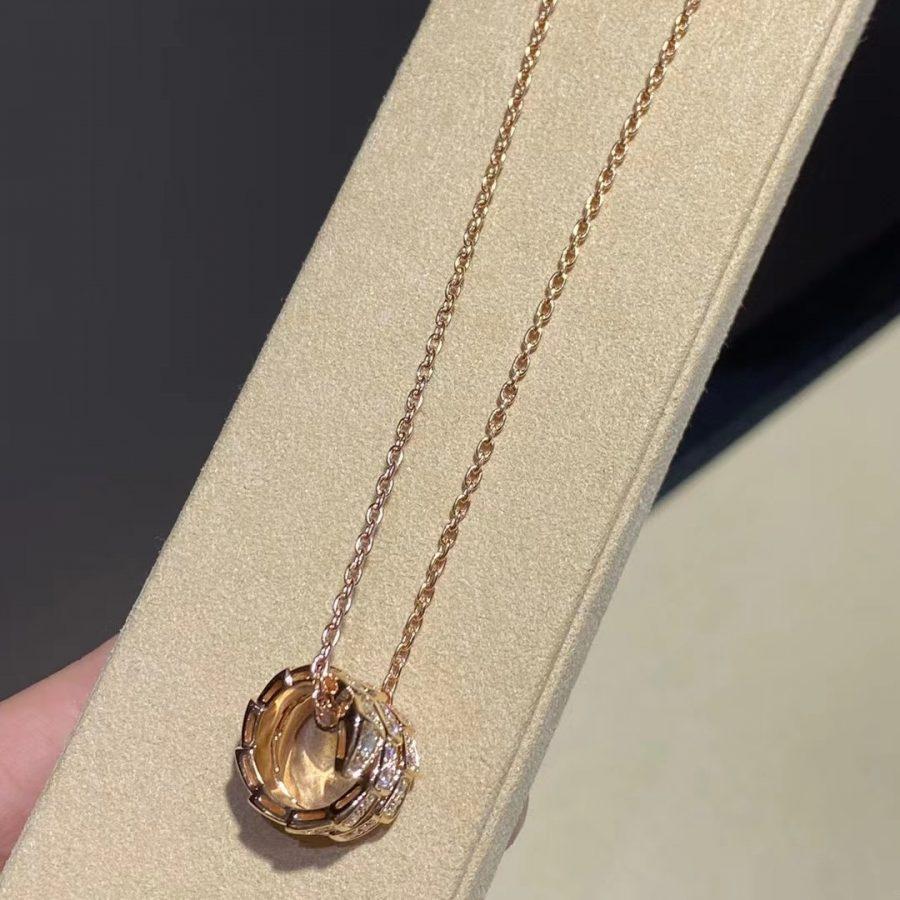 [Opulent Aurora]SERPENTI PINK GOLD NECKLACE DOUBLE RING DIAMOND