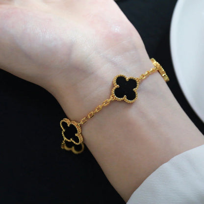 [Opulent Aurora]CLOVER  5 MOTIFS BLACK ONYX BRACELET