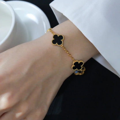 [Opulent Aurora]CLOVER  5 MOTIFS BLACK ONYX BRACELET