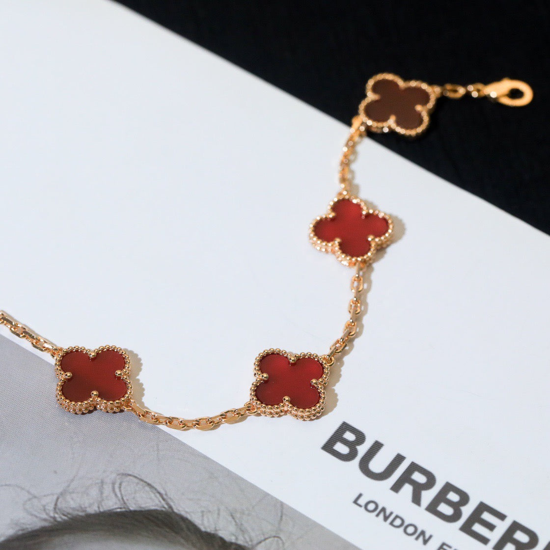 [Opulent Aurora]CLOVER 5 MOTIFS RED AGATE  BRACELET