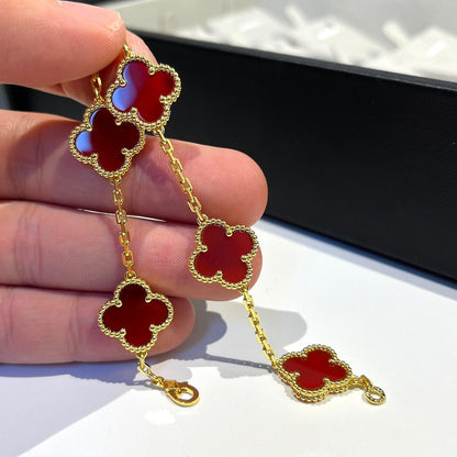 [Opulent Aurora]CLOVER 5 MOTIFS RED AGATE  BRACELET