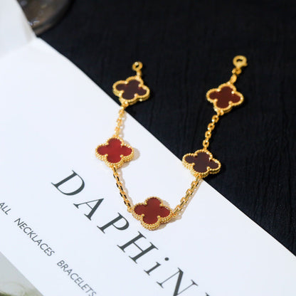 [Opulent Aurora]CLOVER 5 MOTIFS RED AGATE  BRACELET