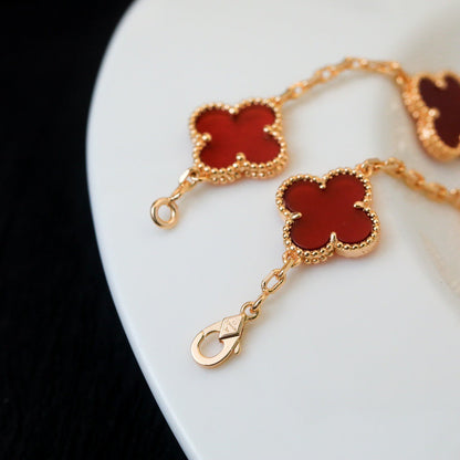 [Opulent Aurora]CLOVER 5 MOTIFS RED AGATE  BRACELET