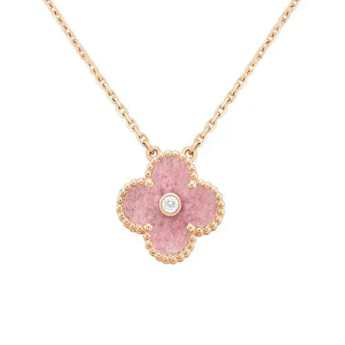 [Opulent Aurora]CLOVER 15MM DIAMOND RHODONITE NECKLACE