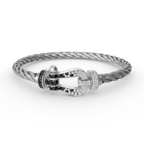 [Opulent Aurora]FORCE LARGE HORSESHOE BLACK WHITE DIAMOND BRACELET SILVER