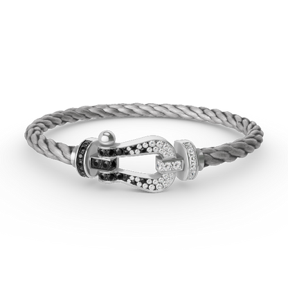 [Opulent Aurora]FORCE LARGE HORSESHOE BLACK WHITE DIAMOND BRACELET SILVER