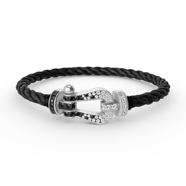 [Opulent Aurora]FORCE LARGE HORSESHOE BLACK WHITE DIAMOND BRACELET SILVER