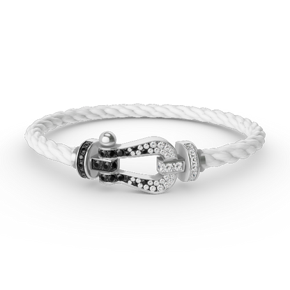 [Opulent Aurora]FORCE LARGE HORSESHOE BLACK WHITE DIAMOND BRACELET SILVER