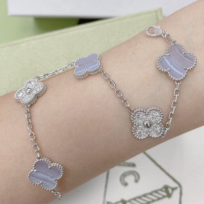 [Opulent Aurora]CLOVER  5 MOTIF DIAMOND PURPLE CHALCEDONY BRACELET SILVER