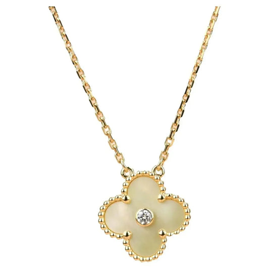 [Opulent Aurora]CLOVER 15MM DIAMOND GOLD MOTHER OF PEARL NECKLACE