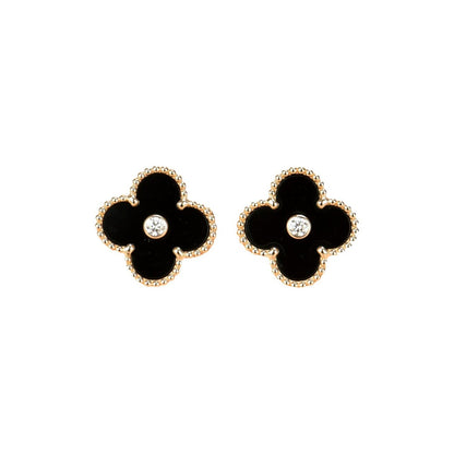 [Opulent Aurora]CLOVER MEDIUM 1 MOTIFS ONYX DIAMOND EARRINGS