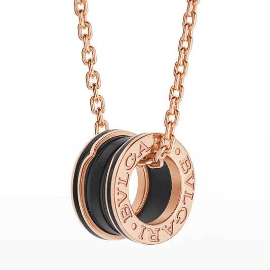 [Opulent Aurora]ZERO 1 BLACK CERAMIC PINK GOLD NECKLACE