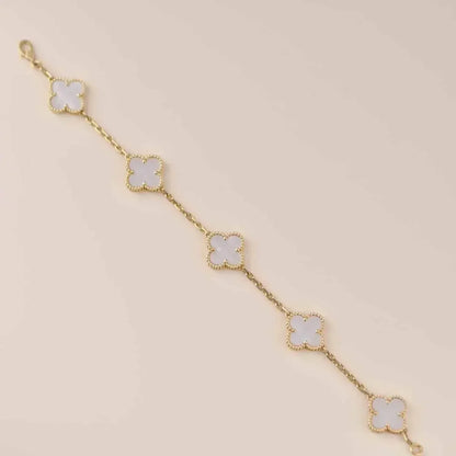 [Opulent Aurora]CLOVER  5 MOTIF WHITE MOP BRACELET