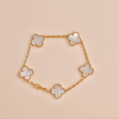 [Opulent Aurora]CLOVER  5 MOTIF WHITE MOP BRACELET