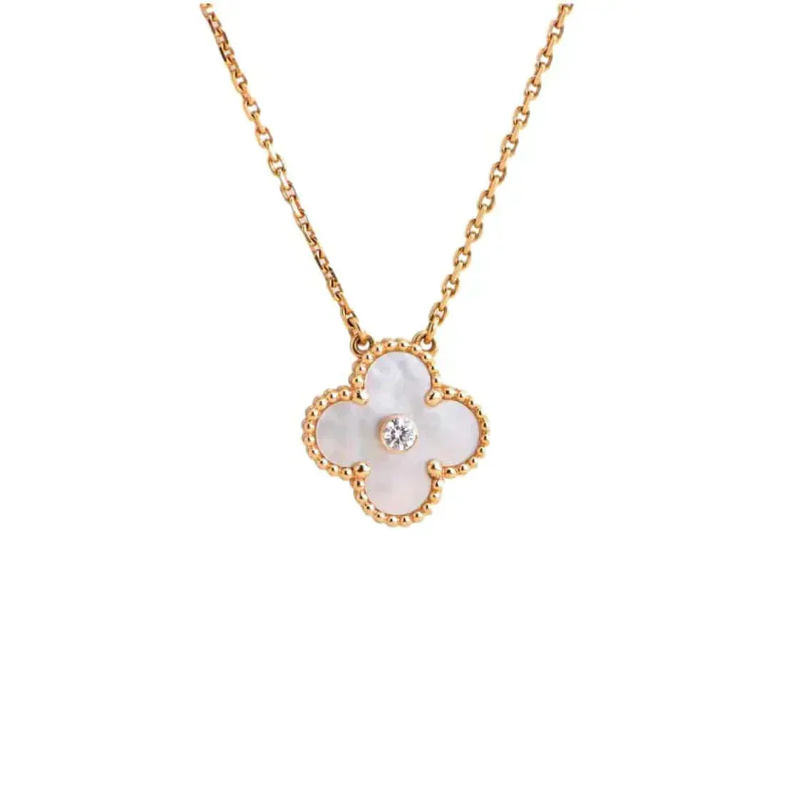 [Opulent Aurora]CLOVER 15MM DIAMOND WHITE FRITILLARIA NECKLACE