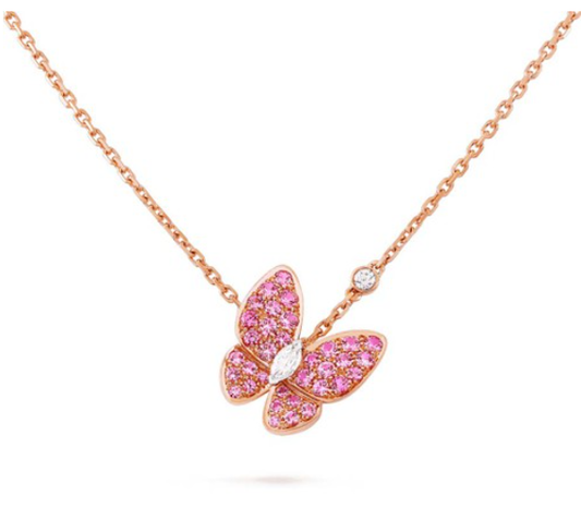 [Opulent Aurora]BUTTERFLY RED DIAMOND ROSE GOLD NECKLACE