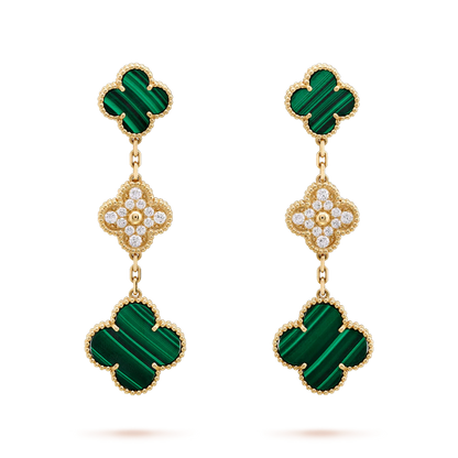 [Opulent Aurora]CLOVER EARRINGS GOLD MALACHITE DIAMOND 3 MOTIF