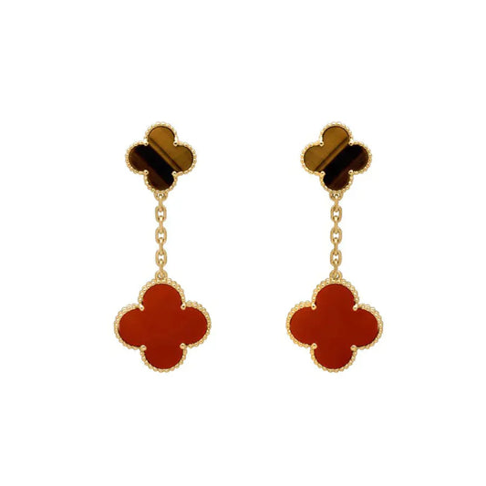 [Opulent Aurora]CLOVER  2 MOTIF  TIGER EYE CARNELIAN EARRINGS