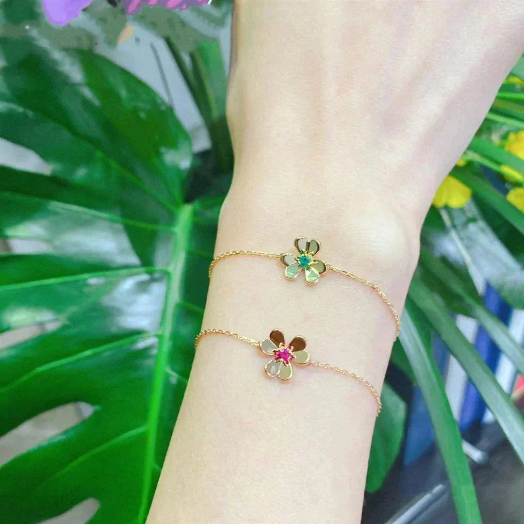 [Opulent Aurora]FRIVOLE GOLD FLOWER PINK MALACHITE BRACELET