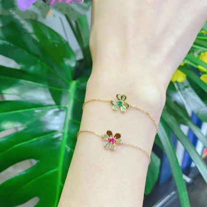 [Opulent Aurora]FRIVOLE GOLD FLOWER PINK MALACHITE BRACELET