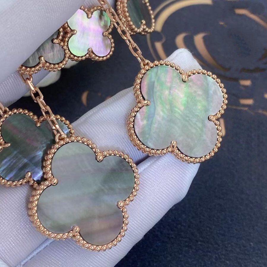 [Opulent Aurora]CLOVER EARRINGS DARK MOP 4 MOTIFS ROSE GOLD