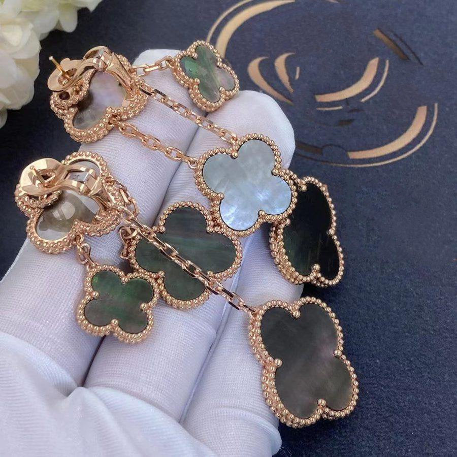 [Opulent Aurora]CLOVER EARRINGS DARK MOP 4 MOTIFS ROSE GOLD