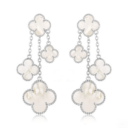 [Opulent Aurora]CLOVER EARRINGS WHITE MOP 4 MOTIFS SILVER