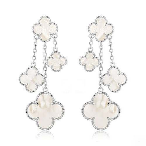 [Opulent Aurora]CLOVER EARRINGS WHITE MOP 4 MOTIFS SILVER