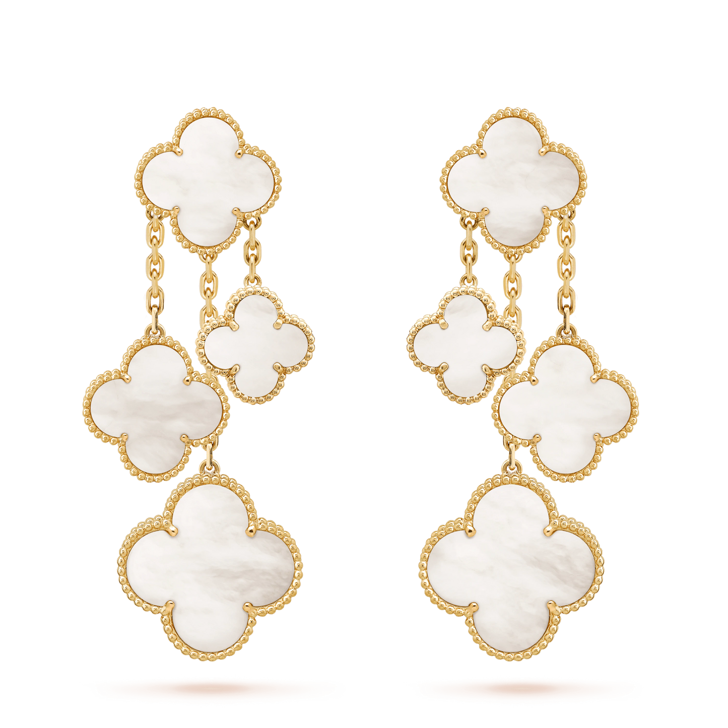 [Opulent Aurora]CLOVER EARRINGS WHITE MOP 4 MOTIFS GOLD