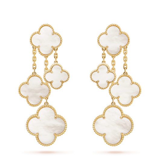 [Opulent Aurora]CLOVER EARRINGS WHITE MOP 4 MOTIFS GOLD