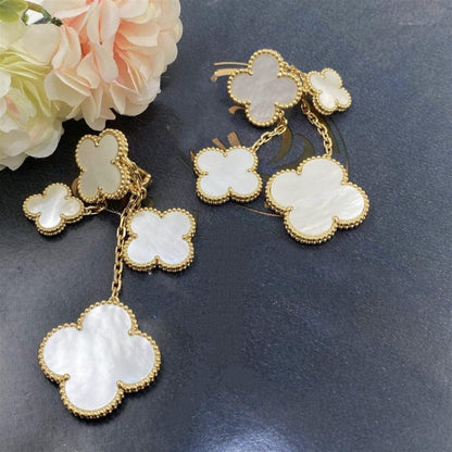 [Opulent Aurora]CLOVER EARRINGS WHITE MOP 4 MOTIFS GOLD