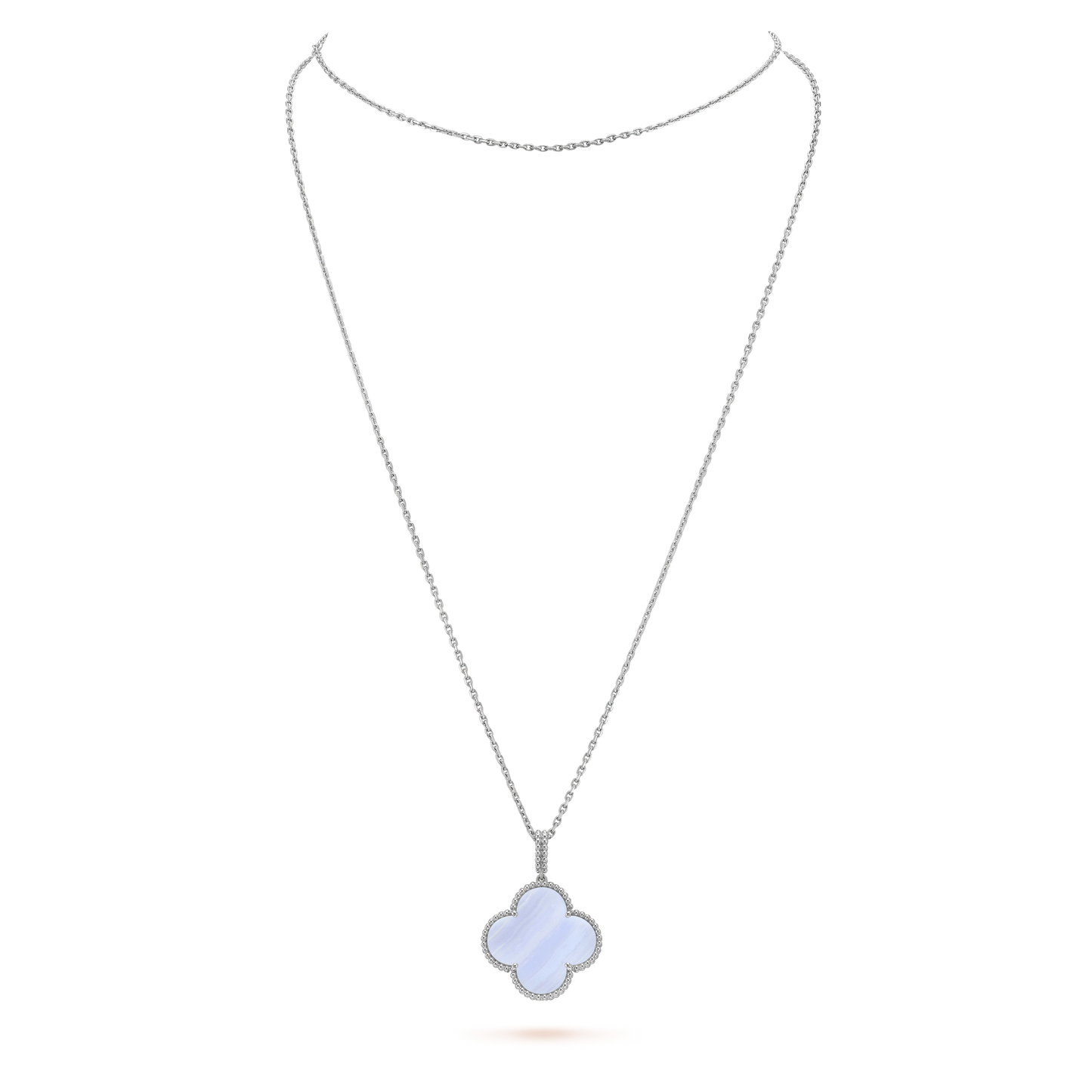 [Opulent Aurora]CLOVER SILVER CHALCEDONY BIG CLOVER NECKLACE