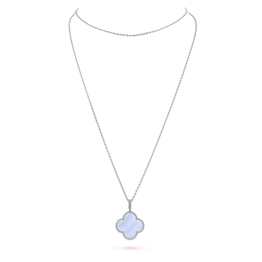 [Opulent Aurora]CLOVER SILVER CHALCEDONY BIG CLOVER NECKLACE