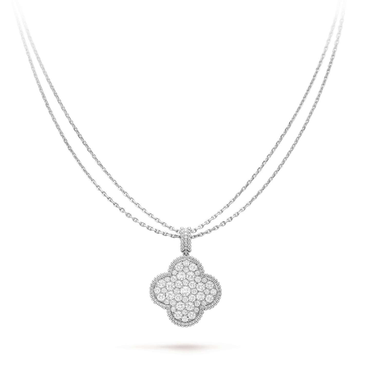 [Opulent Aurora]CLOVER 25MM SILVER FULL DIAMOND BIG CLOVER NECKLACE