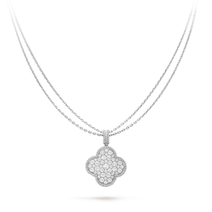 [Opulent Aurora]CLOVER 25MM SILVER FULL DIAMOND BIG CLOVER NECKLACE