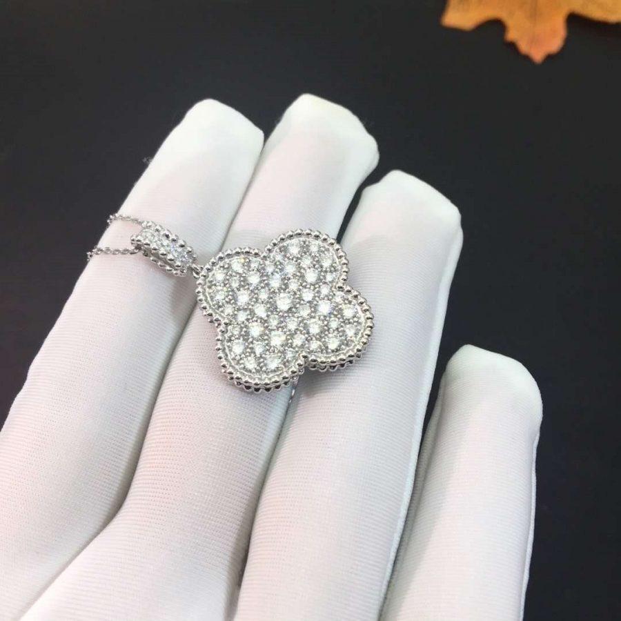 [Opulent Aurora]CLOVER 25MM SILVER FULL DIAMOND BIG CLOVER NECKLACE