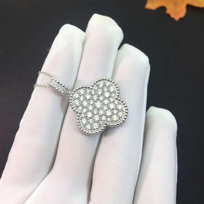 [Opulent Aurora]CLOVER 25MM SILVER FULL DIAMOND BIG CLOVER NECKLACE