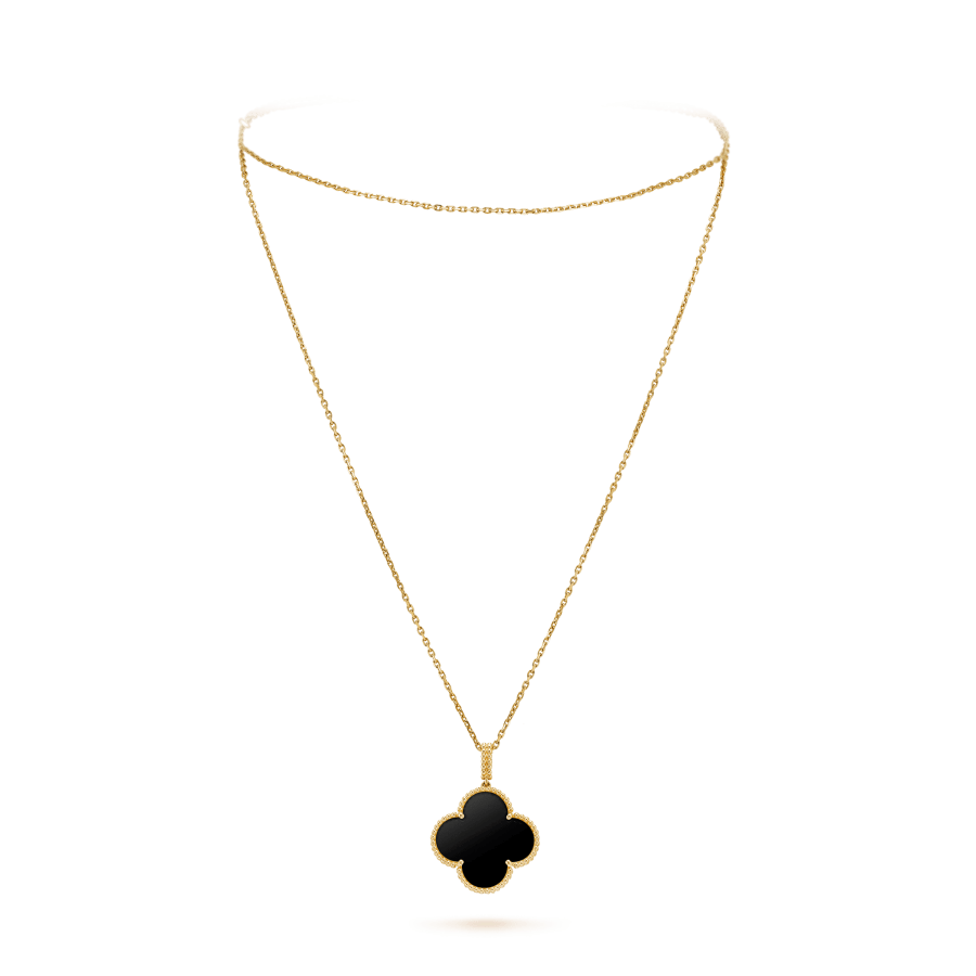 [Opulent Aurora]CLOVER 25MM GOLD ONYX BIG CLOVER NECKLACE